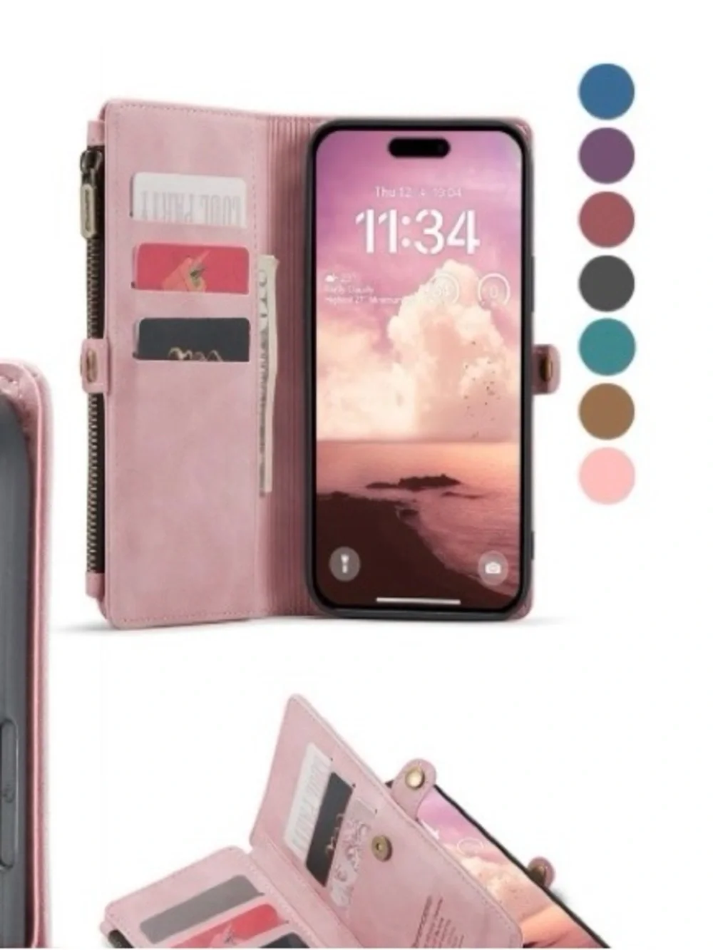 iPhone 17 Wallet Case Pu Leather RFID Blocking - PINK